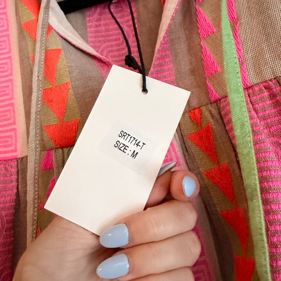 THML Pink, Mint & Orange Striped Tassel Peasant Tunic - Picture 3 of 4